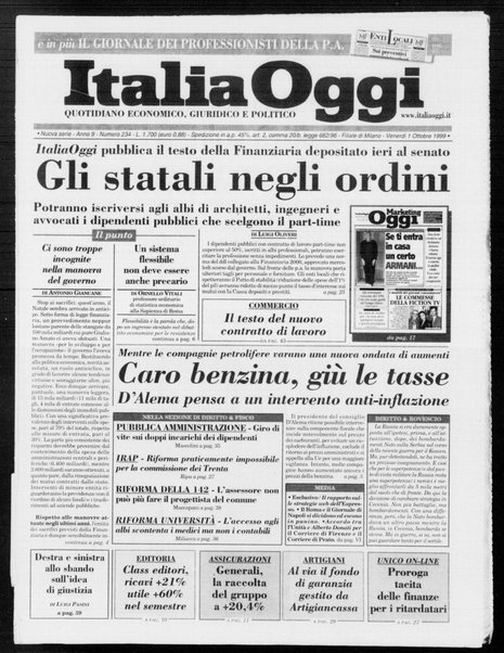 Italia oggi : quotidiano di economia finanza e politica